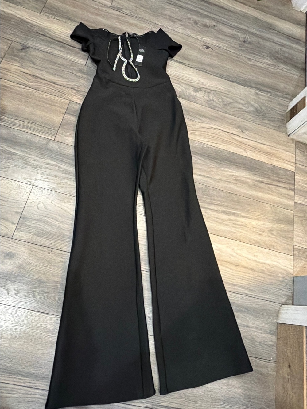 Fashion Nova Black Off-Shoulder Wide-Leg Jumpsuit